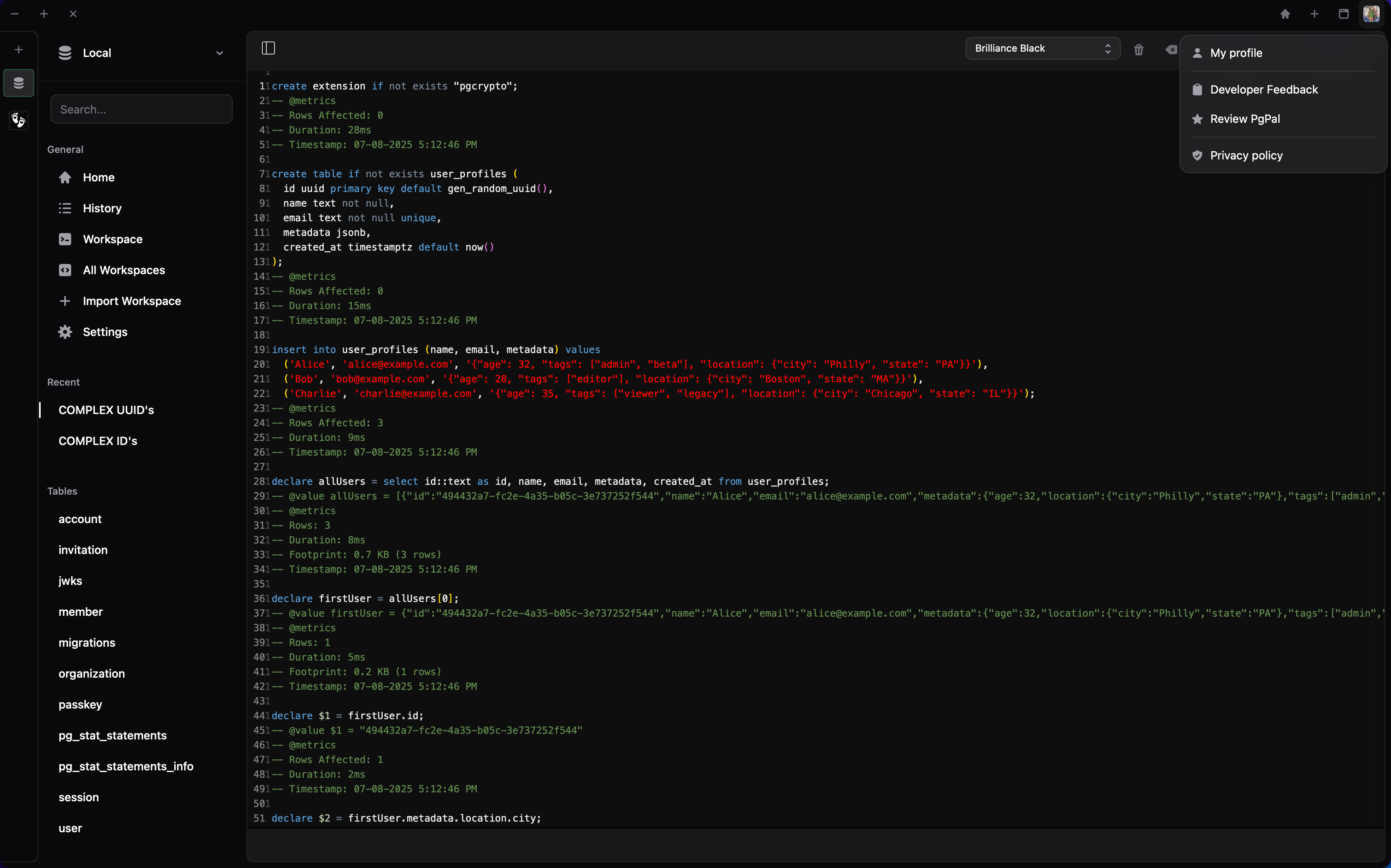 User Menu